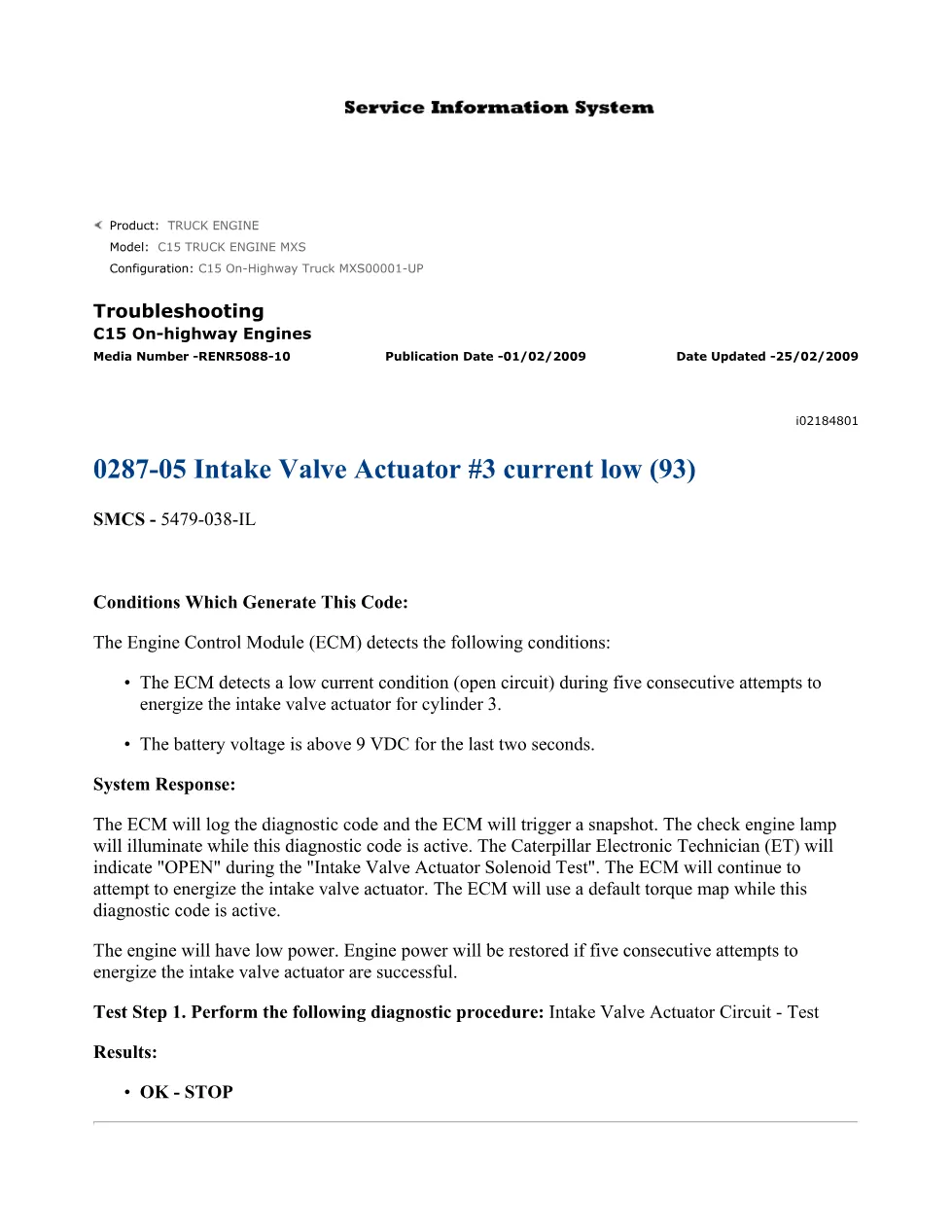 12 pages Actuator Troubleshooting — RENR5088-10 — DTCs - preview page 1 of 3