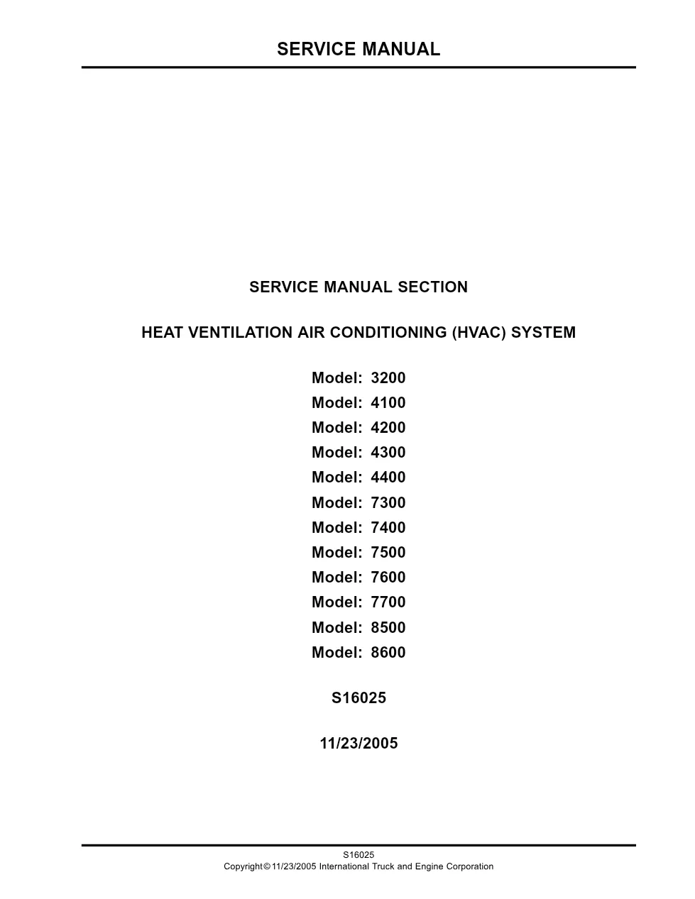 3000 Series HVAC Manual (S16025) – International Trucks Air – PDF - preview page 1 of 6