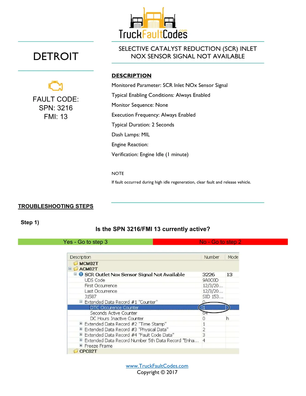 3216 FMI 13 EPA10 — SCR Inlet NOx Sensor Signal Not Available - preview page 1 of 4