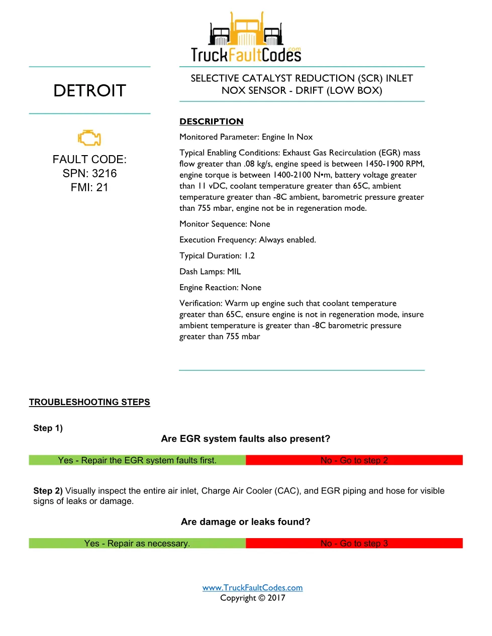 3216 FMI 21 EPA10 — SCR Inlet NOx Sensor Drift Low Box — Detroit - preview page 1 of 2