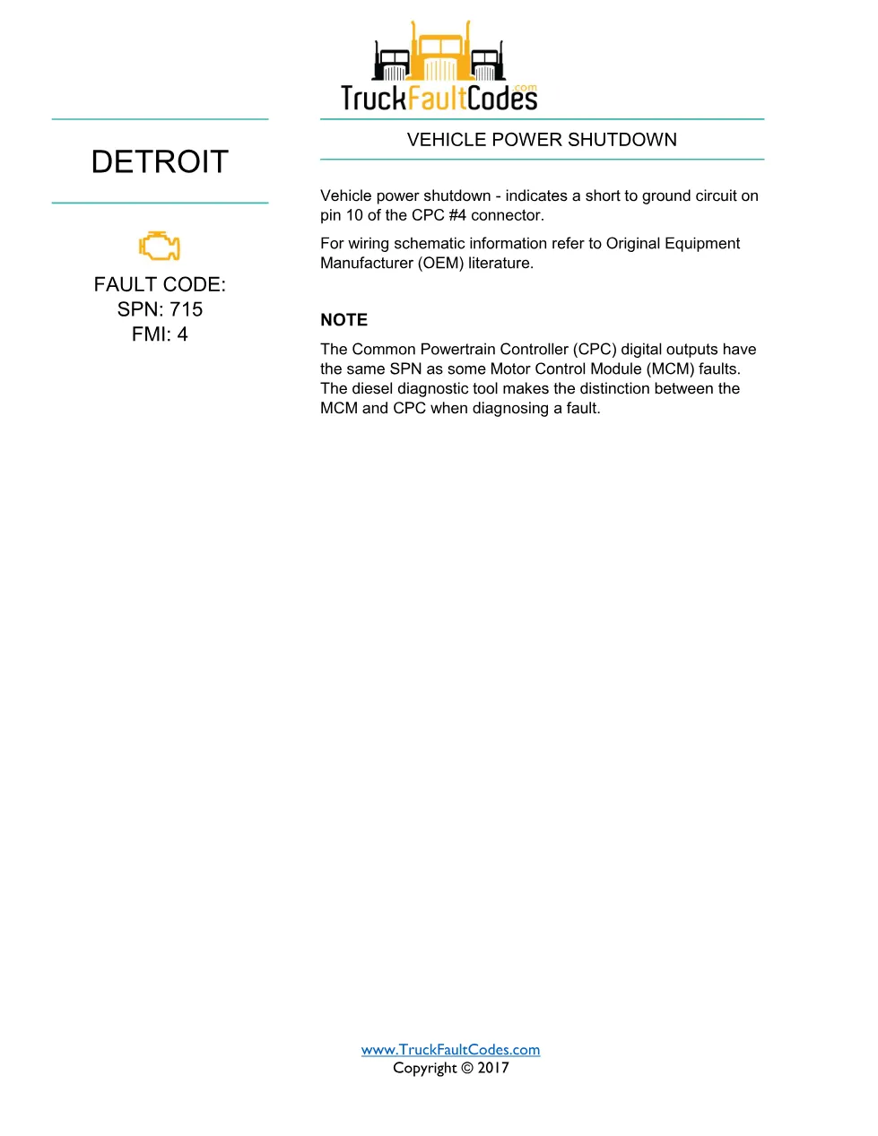 715 FMI 4 DTCs — Detroit DD Series (EPA 2007) DTC fault sheet - page 1 is available after signing in