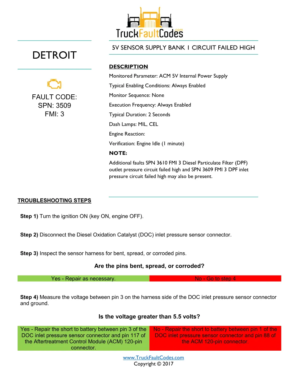 ACM 5V sensor supply — SPN 3509 FMI 3 — Detroit DD Series (EPA - preview page 1 of 2