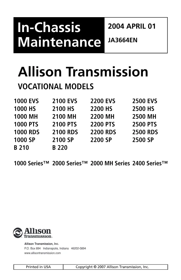 Allison 1000 2000 Maintenance — In-Chassis Service Manual – Guide - preview page 2 of 3