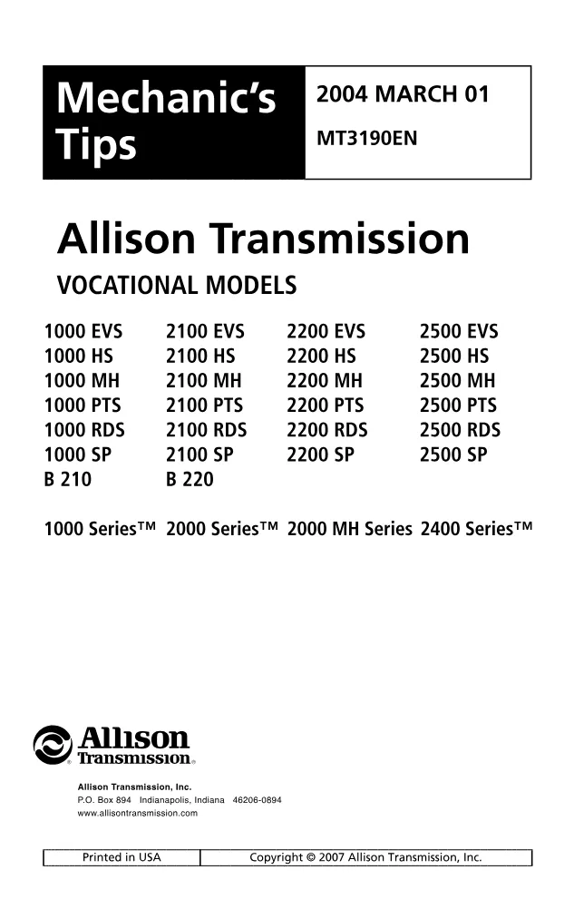 Allison 1000 2000 Mechanic Tips — Publication MT3190EN — PDF, 58 - preview page 2 of 3