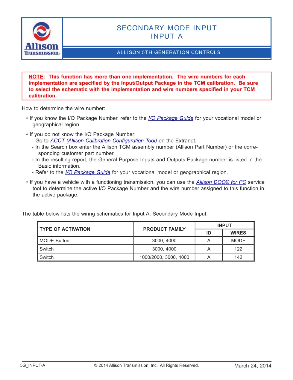 Allison 5th Generation IO — Input and Output Configurations - preview page 1 of 3