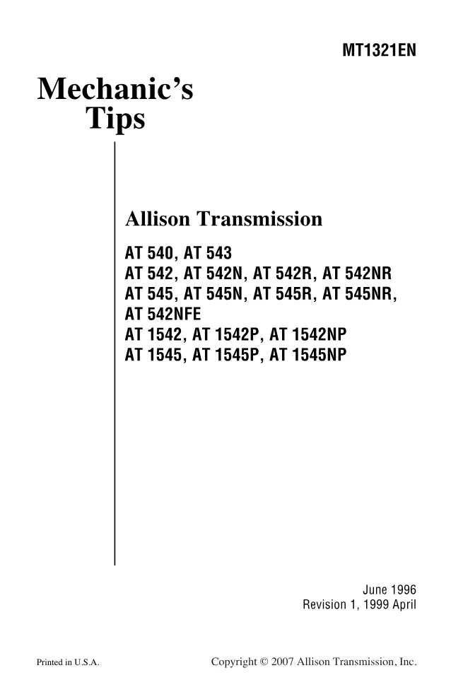 Allison AT 500 1500 Tips — Mechanic’s Tips MT1321EN — PDF, 52 - preview page 2 of 3