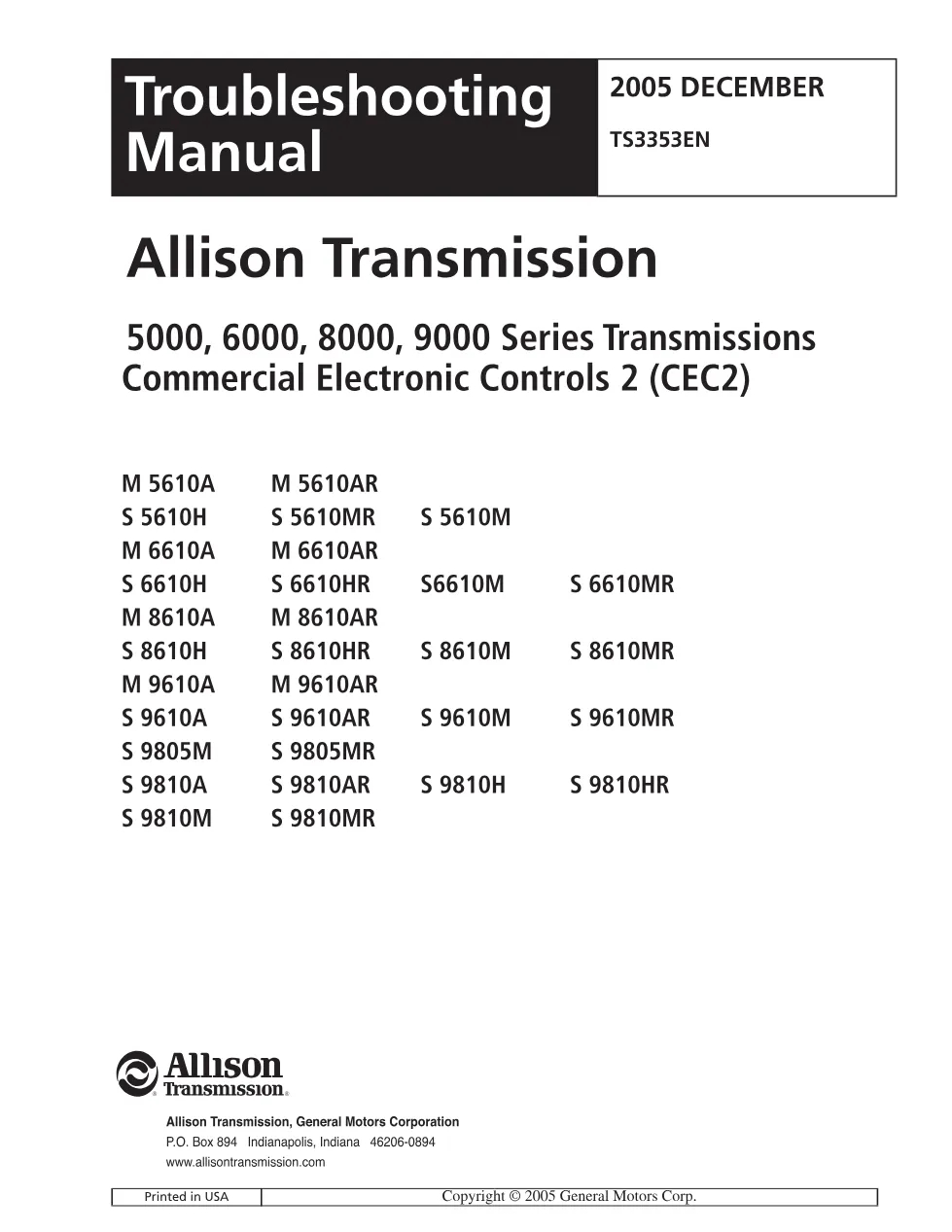 Allison CEC2 Troubleshooting Manual — TS3353EN — PDF, 243 Pages - preview page 2 of 3