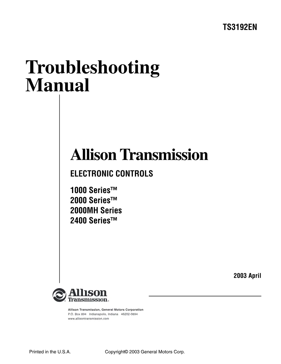 Allison electronic controls troubleshooting manual — TS3192EN - preview page 2 of 3