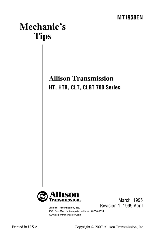Allison HT CLT electronic control — Mechanic’s Tips MT1958EN - preview page 2 of 3