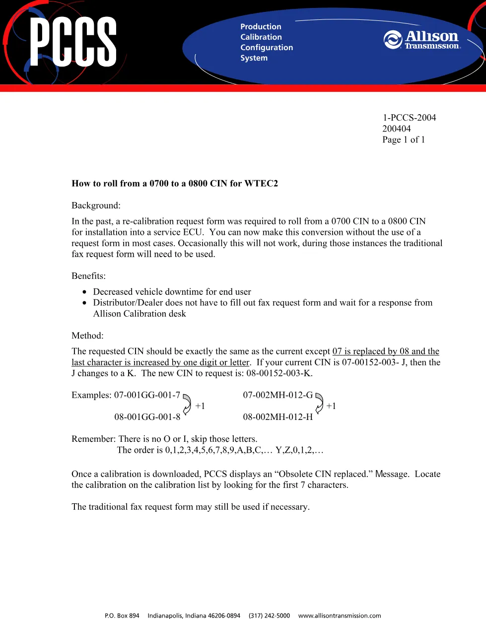Allison WTEC2 CIN Conversion — Production Calibration – Official - page 1 is available after signing in