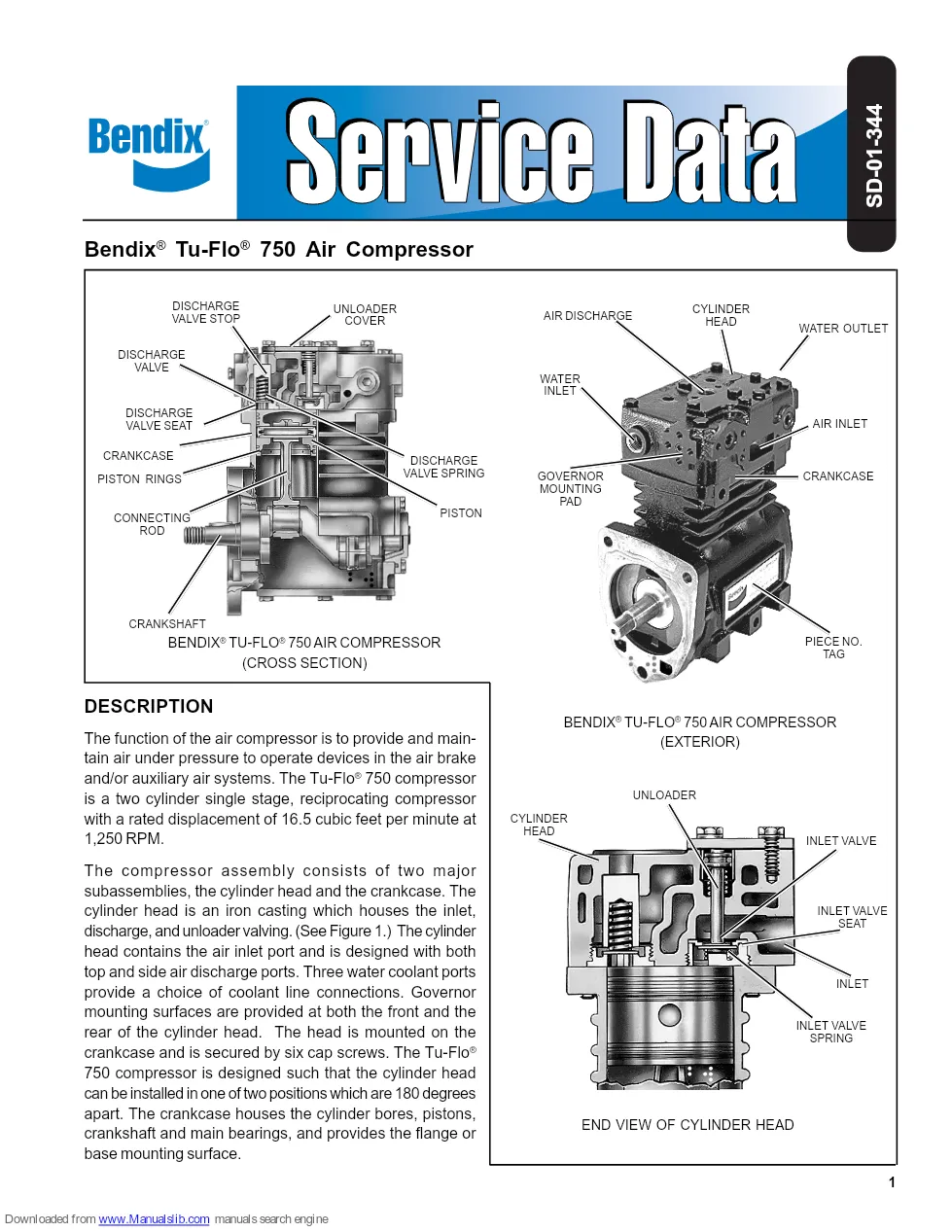 Bendix TU-FLO 750 Compressor Service Data — SD-01-344 — PDF, 40 - preview page 1 of 3