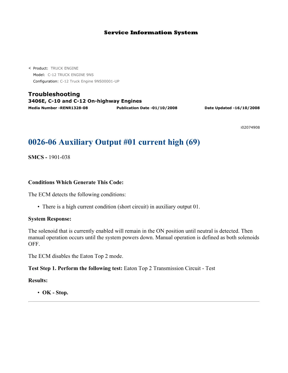 C-12 auxiliary output DTCs Troubleshooting — DTC 0026-06 – Service - page 1 is available after signing in