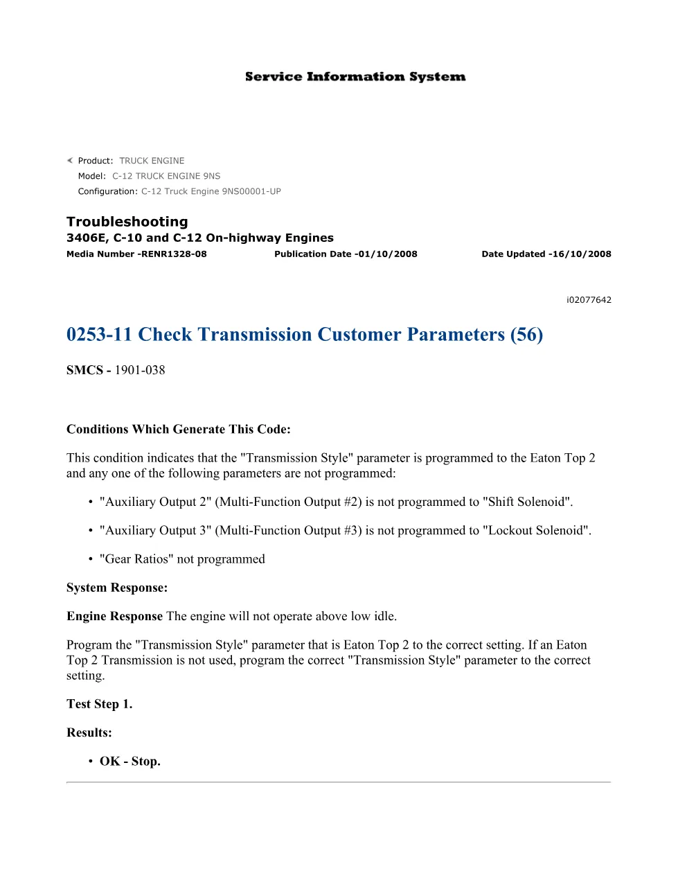 C-12 transmission troubleshooting DTCs — DTC 0253-11 Check – Guide - page 1 is available after signing in