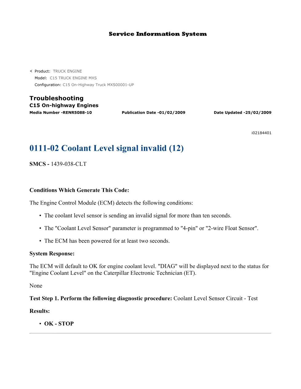 C15 coolant level DTCs Troubleshooting — RENR5088-10 — PDF, 18 - preview page 1 of 3