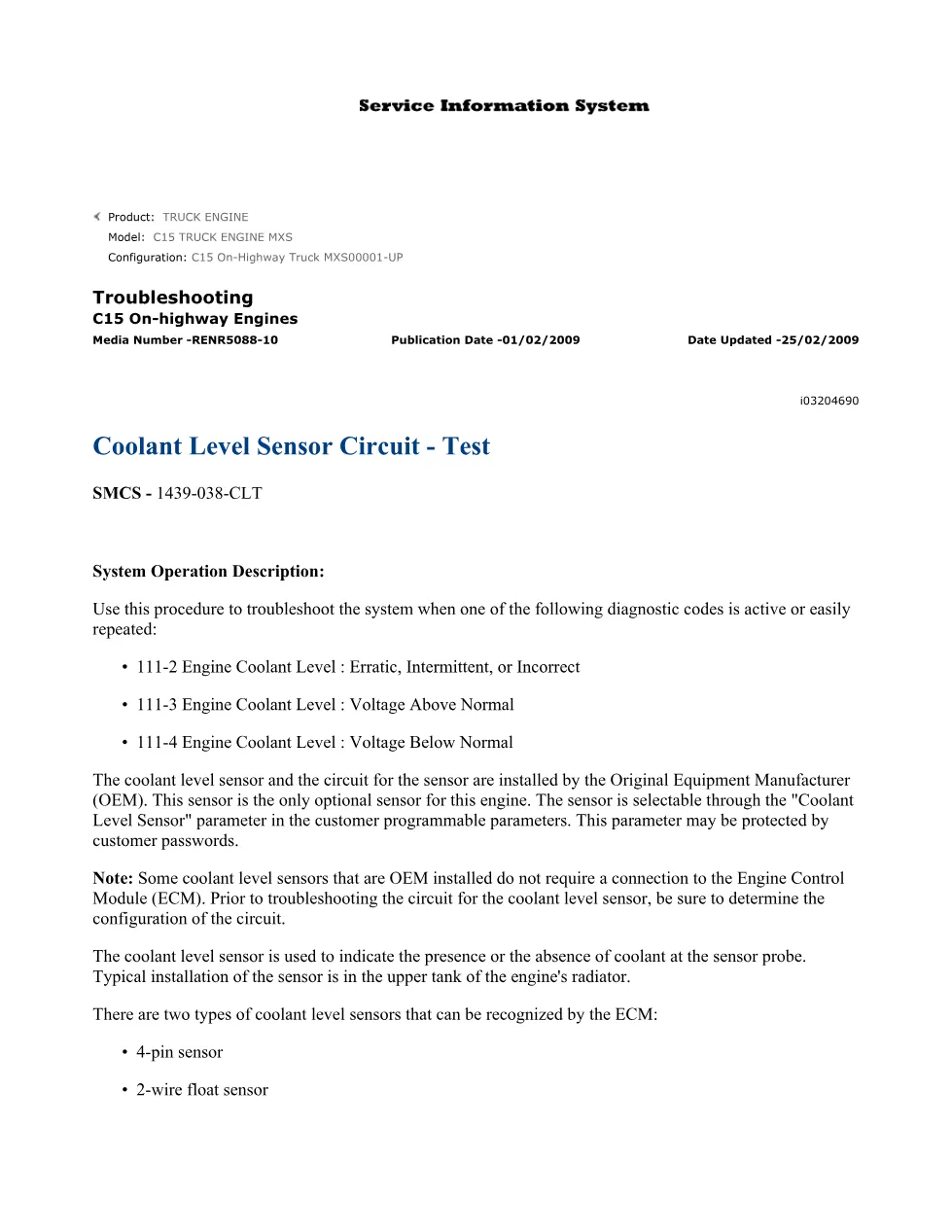 C15 coolant level DTCs Troubleshooting — RENR5088-10 — PDF, 18 - preview page 2 of 3