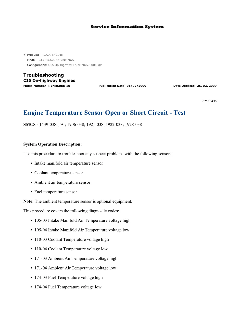 C15 fuel temperature DTCs — Troubleshooting Guide RENR5088-10 - preview page 2 of 3
