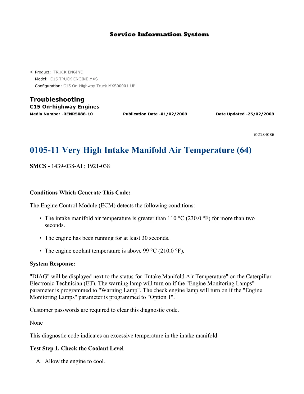 C15 intake manifold DTCs Temperature — Troubleshooting Guide - preview page 1 of 2