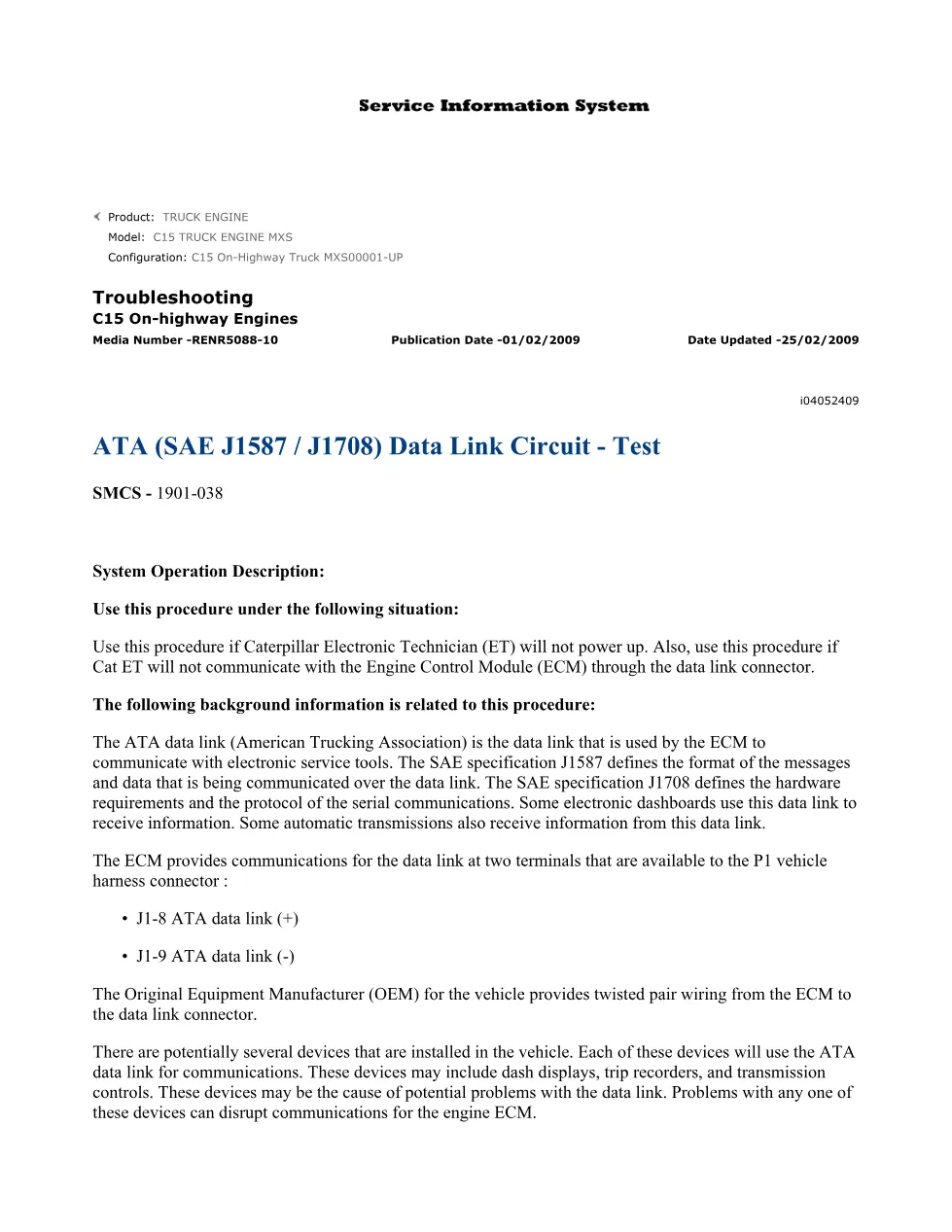 C15 J1939 troubleshooting DTCs — DTC 0231-12 Device Not Responding - preview page 2 of 3