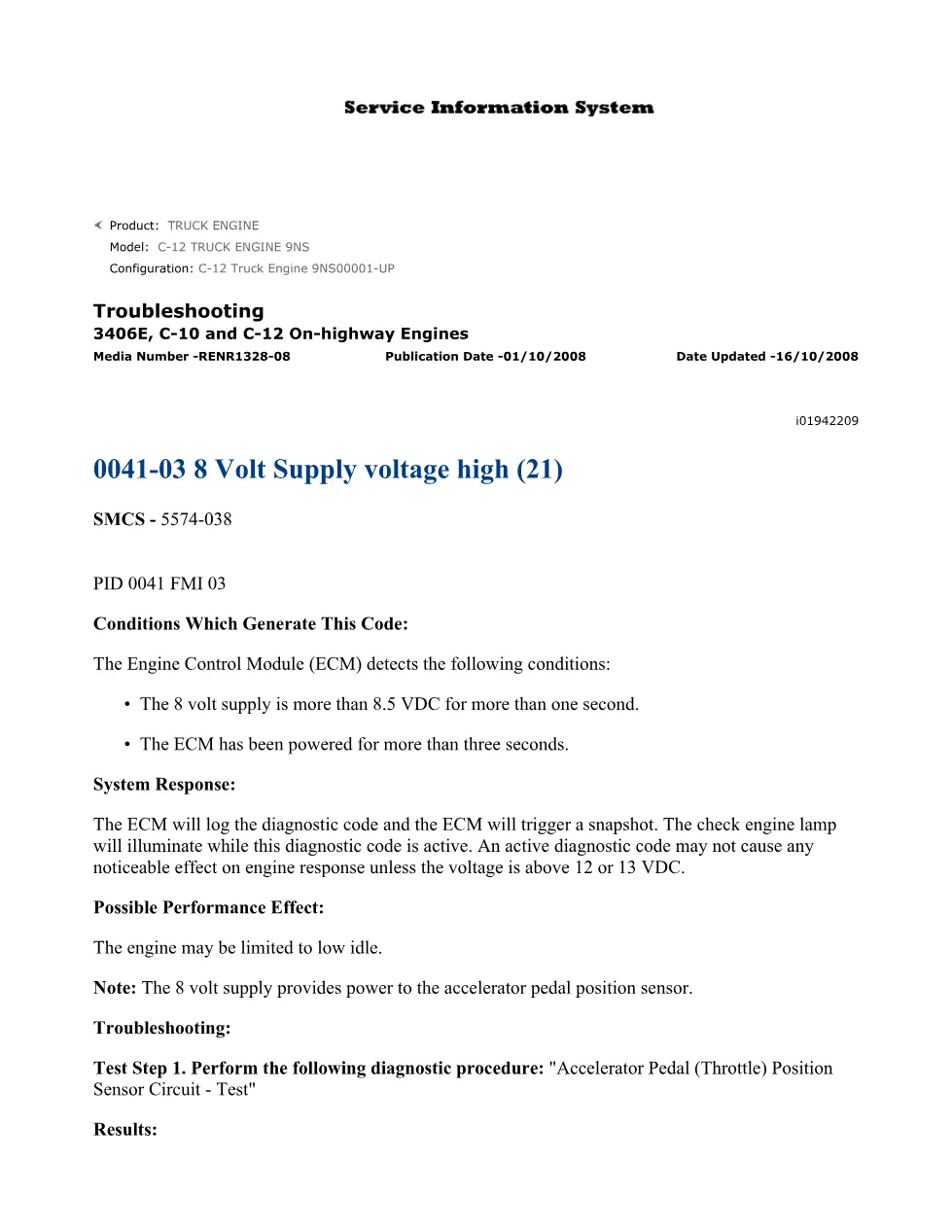 CAT 0041-03 8 Volt Supply Troubleshooting Guide — RENR1328-08 - preview page 1 of 2