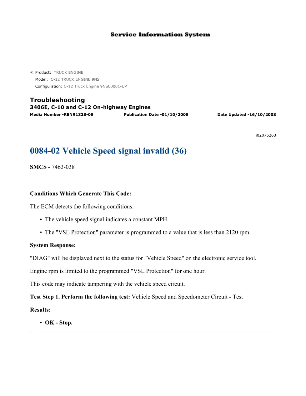 CAT 0084-02 Vehicle Speed Troubleshooting Guide — RENR1328-08 - page 1 is available after signing in