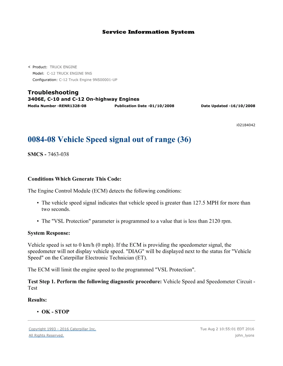 CAT 0084-08 Vehicle Speed Troubleshooting Guide — RENR1328-08 - preview page 1 of 2