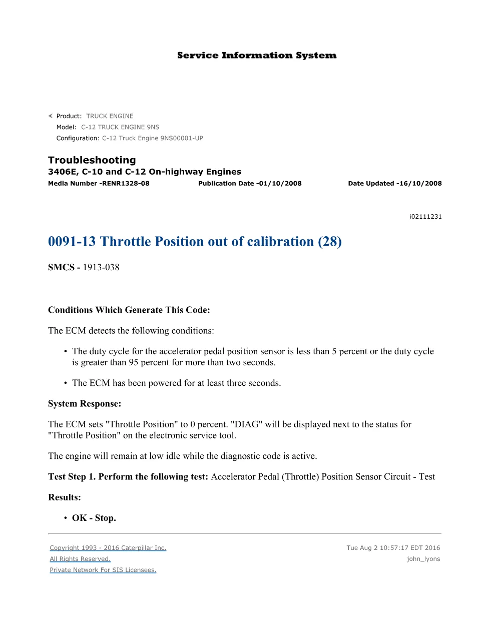 CAT 0091-13 Throttle Calibration Troubleshooting Guide – Official - page 1 is available after signing in
