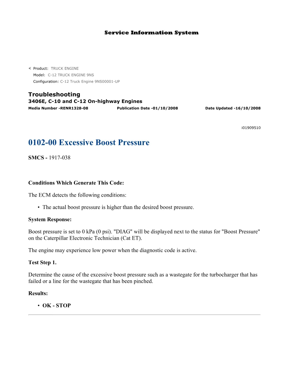 CAT 0102-00 Excessive Boost Pressure — Troubleshooting Guide - page 1 is available after signing in