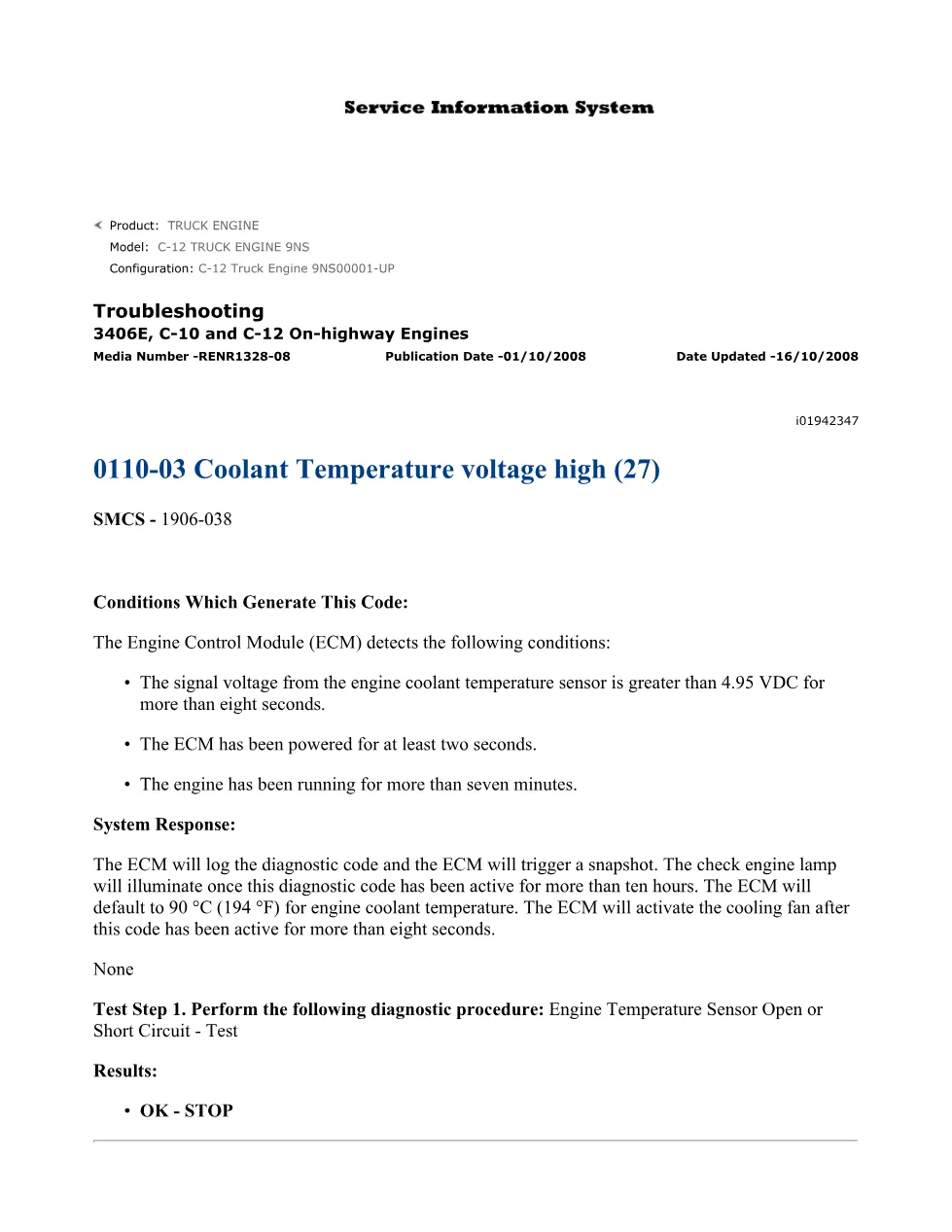 CAT 0110-03 Coolant Temperature Troubleshooting Guide – Official - page 1 is available after signing in