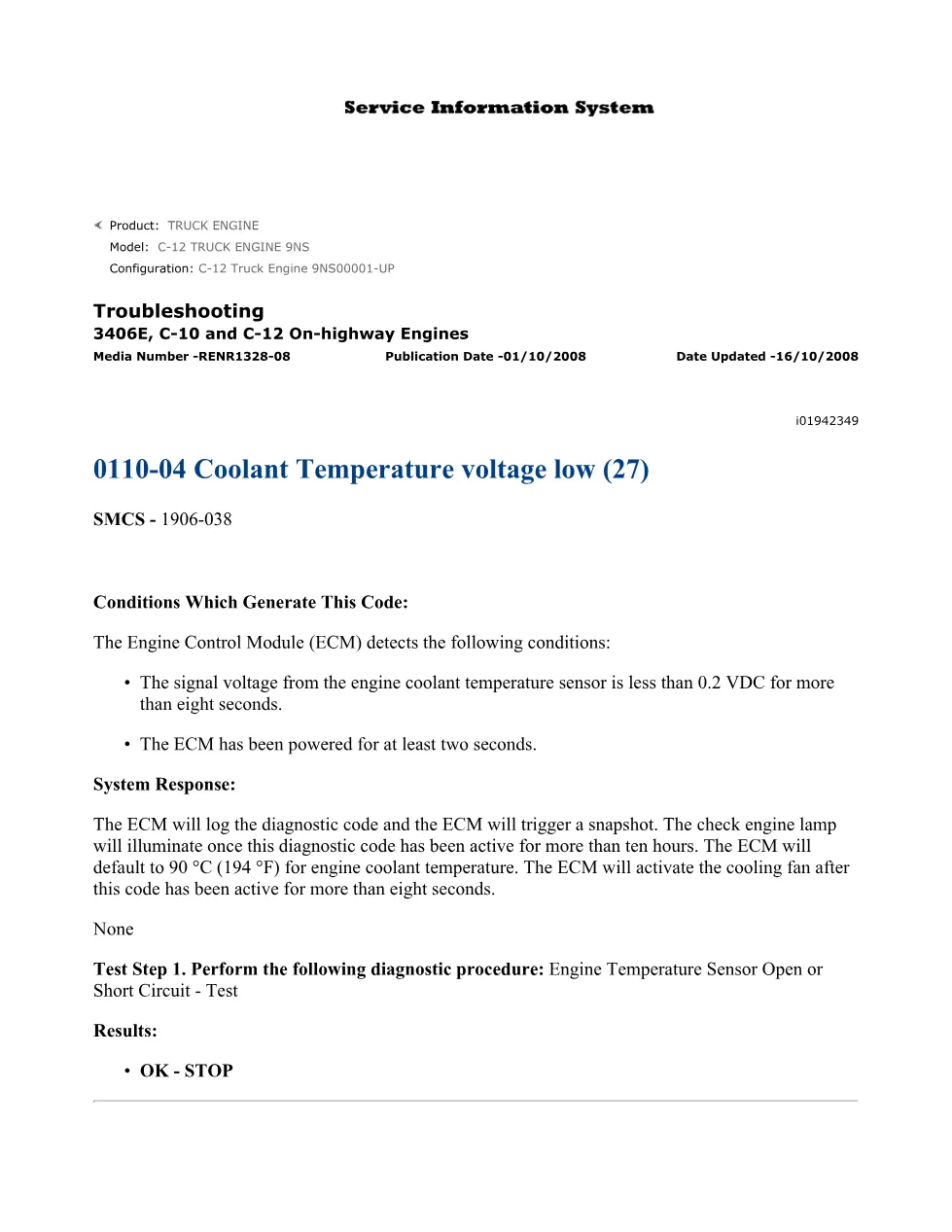 CAT 0110-04 Coolant Temperature Troubleshooting Guide – Official - page 1 is available after signing in