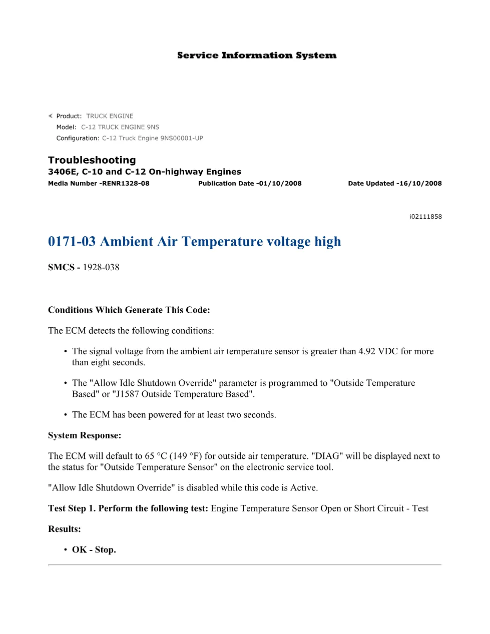 CAT 0171-03 Ambient Air Temperature Troubleshooting Guide - page 1 is available after signing in