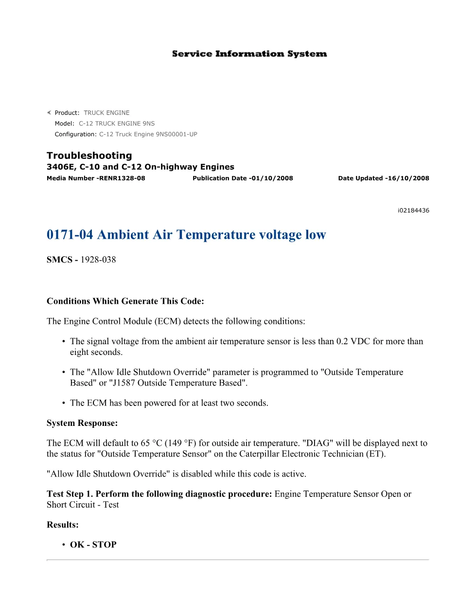 CAT 0171-04 Ambient Air Temperature Troubleshooting Guide - page 1 is available after signing in