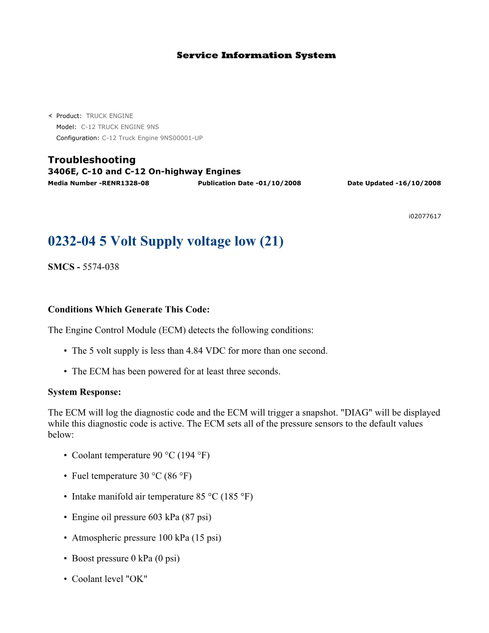 CAT 0232-04 Troubleshooting Guide — 5 Volt Supply Voltage Low - preview page 1 of 2