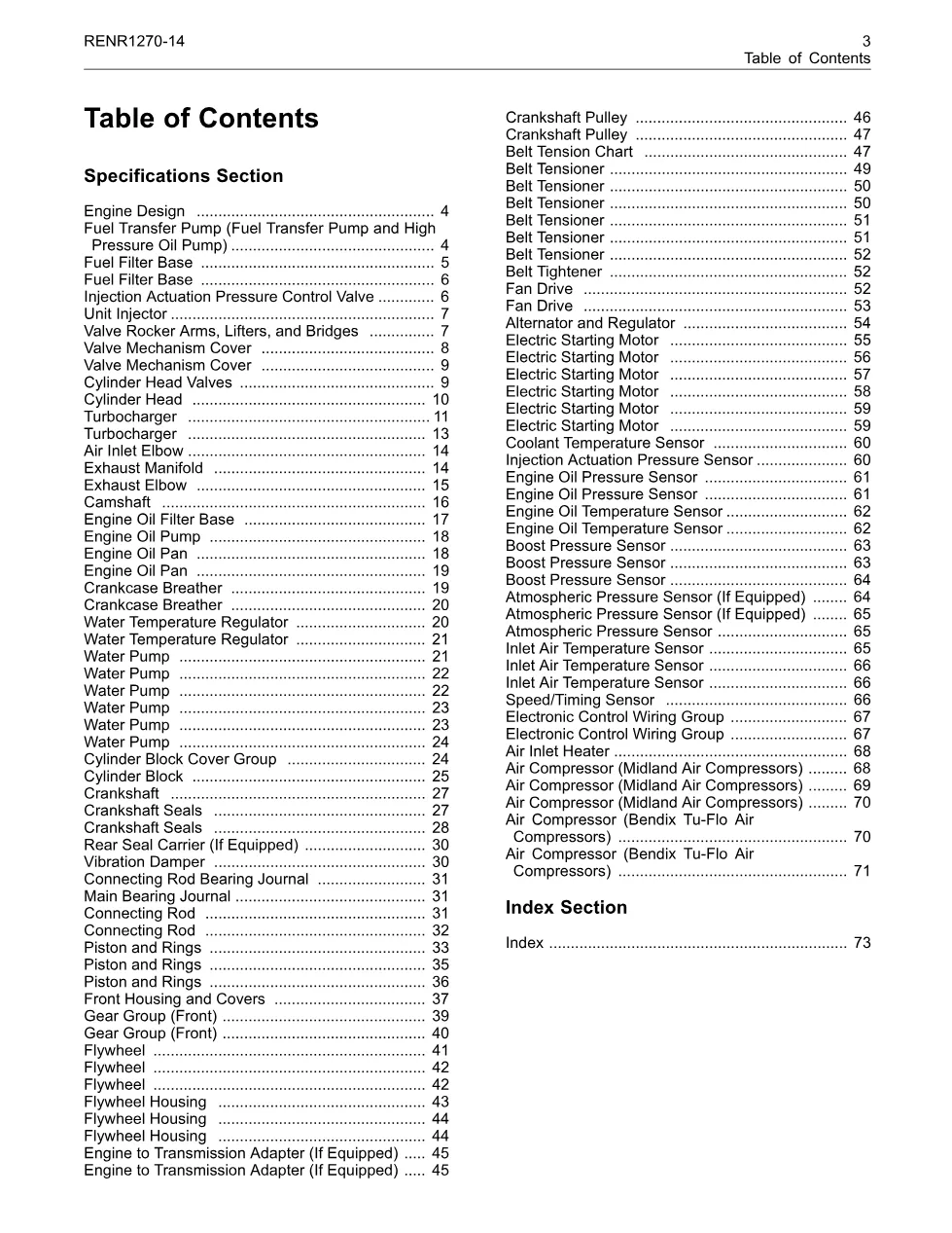CAT 3126 Engine Specifications — RENR1270 Service Manual — PDF, - page 3 is available after signing in