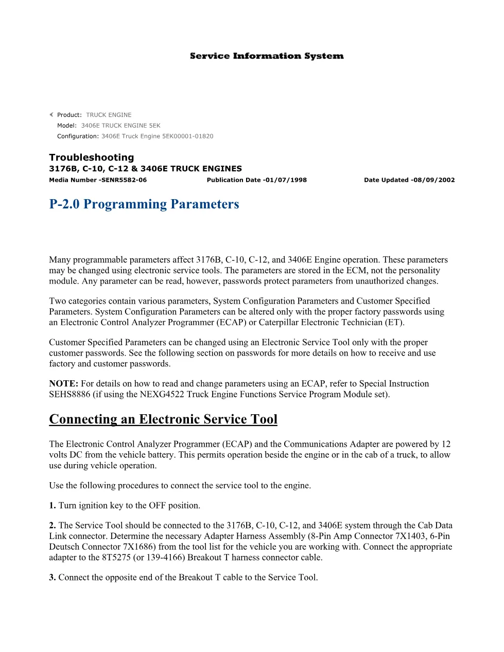 CAT 3406E Programming Parameters — Troubleshooting Guide - preview page 1 of 6