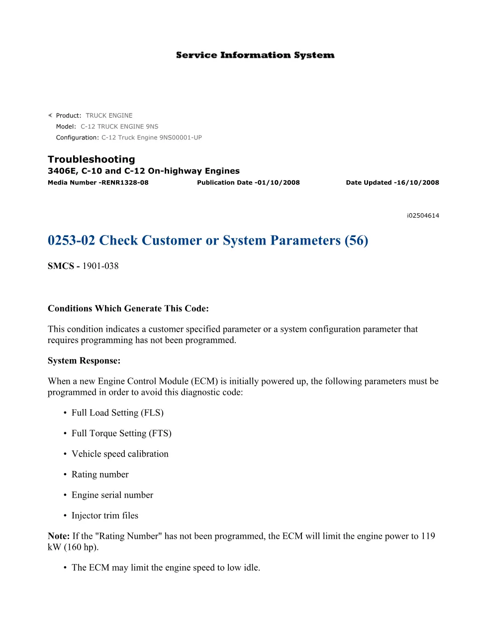CAT C-12 diagnostic code — Troubleshooting Guide 0253-02 Check - preview page 1 of 2