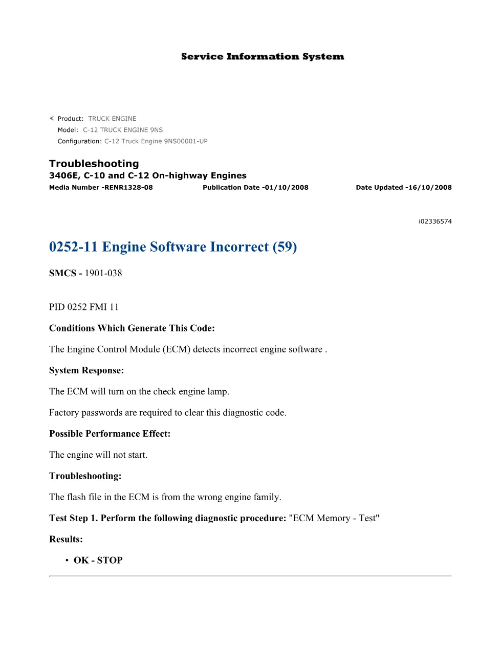 CAT C-12 Engine Software — Troubleshooting Guide RENR1328-08 - page 1 is available after signing in