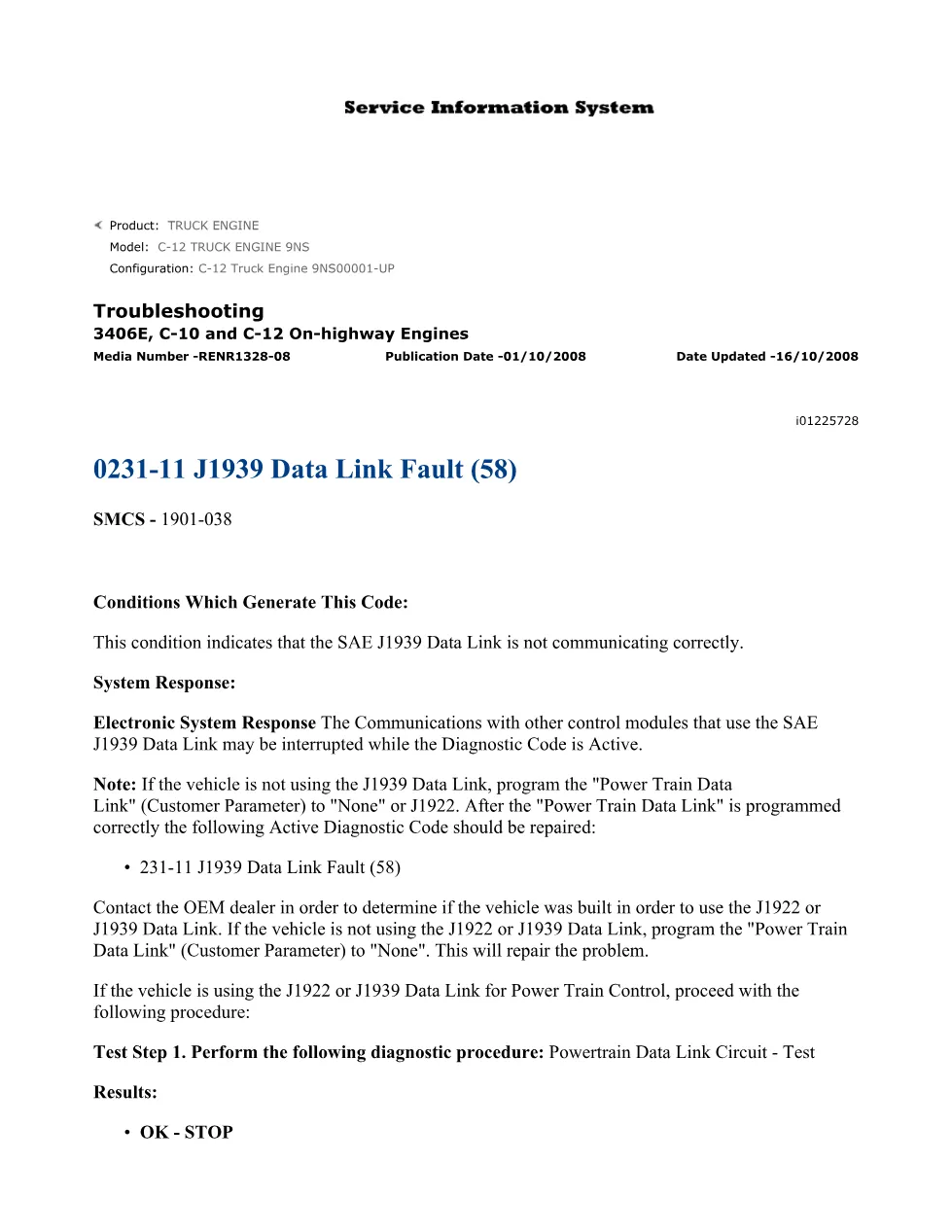 CAT C-12 J1939 Fault — Troubleshooting Guide 0231-11 – Official - page 1 is available after signing in