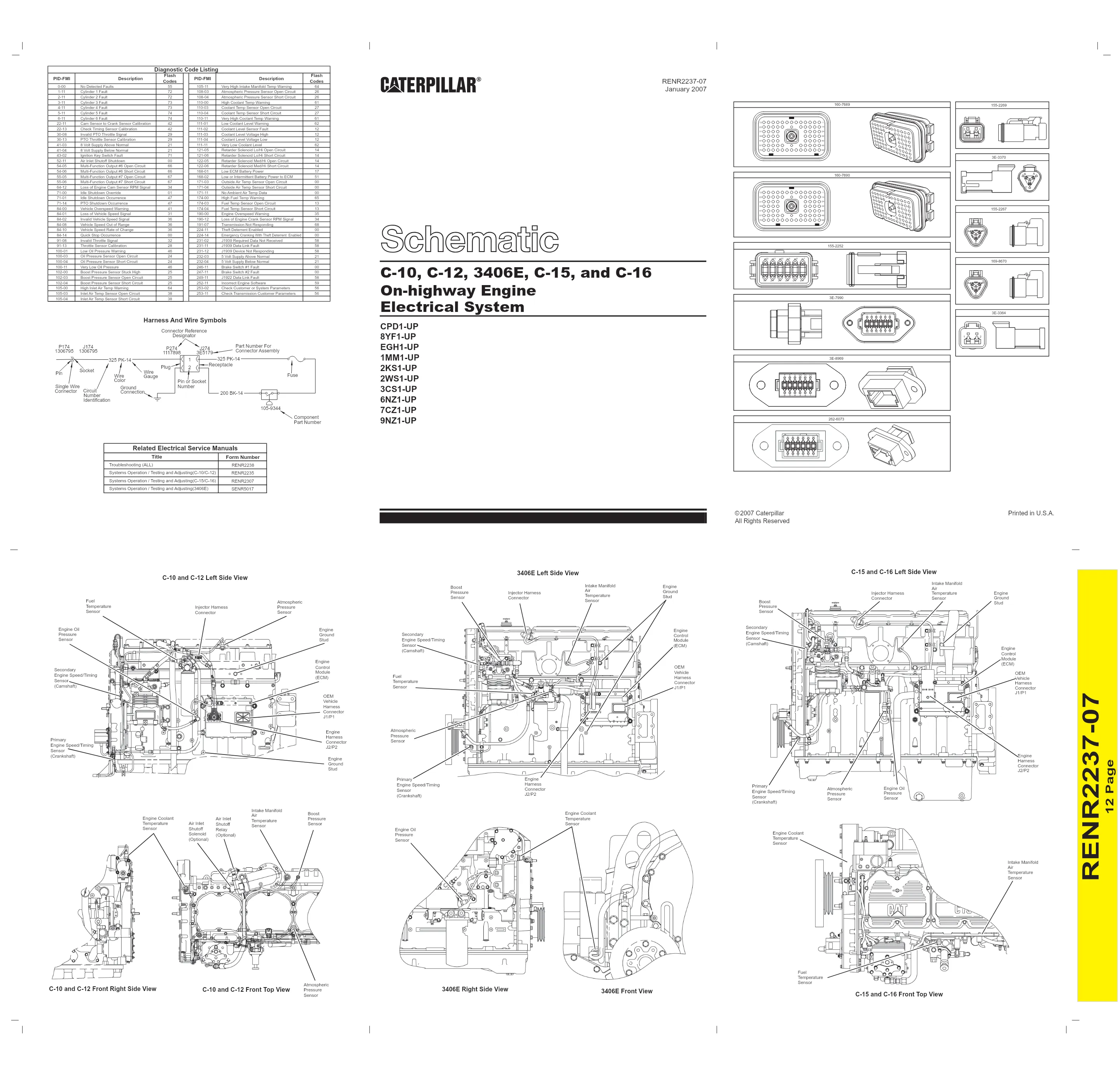 CAT C10 C12 C15 C16 On-Highway Schematic — Wiring Diagram – Guide - preview page 1 of 2