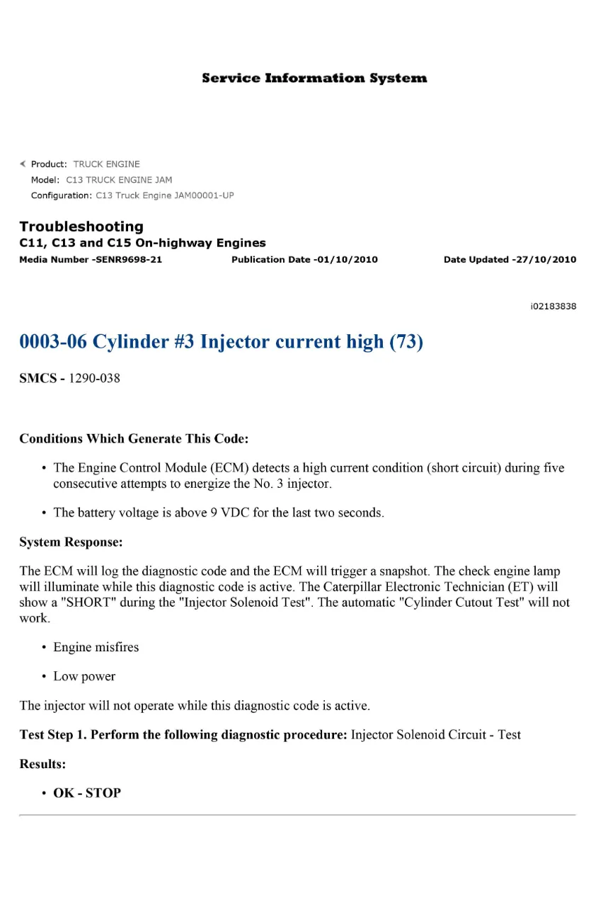 CAT C11 0003-06 DTC — Diagnostic Trouble Code 0003-06 - page 1 is available after signing in