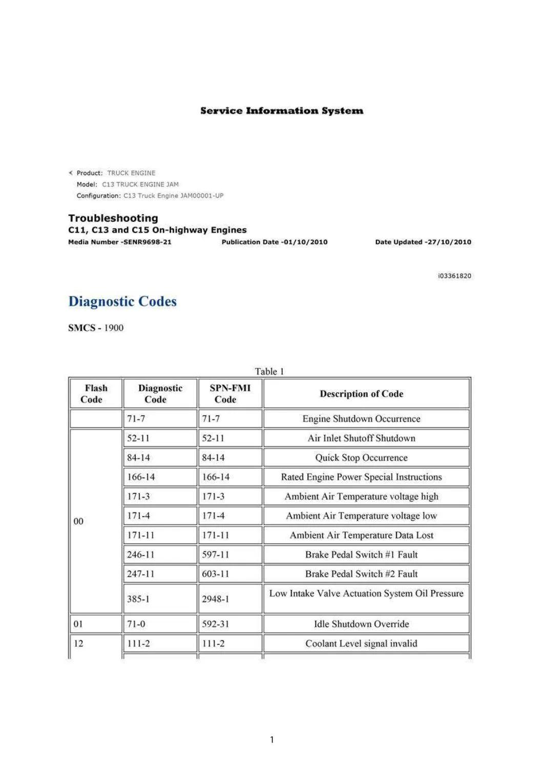 CAT C11 C13 C15 Diagnostic Codes Chart — DTC Reference — PDF, 5 - preview page 1 of 3