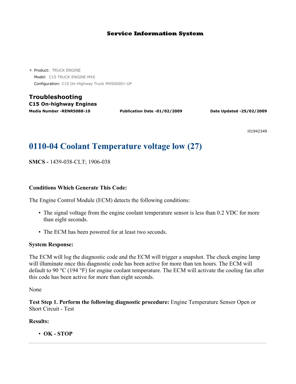 CAT C15 110-04 Troubleshooting — RENR5088-10 — PDF, - preview page 1 of 3
