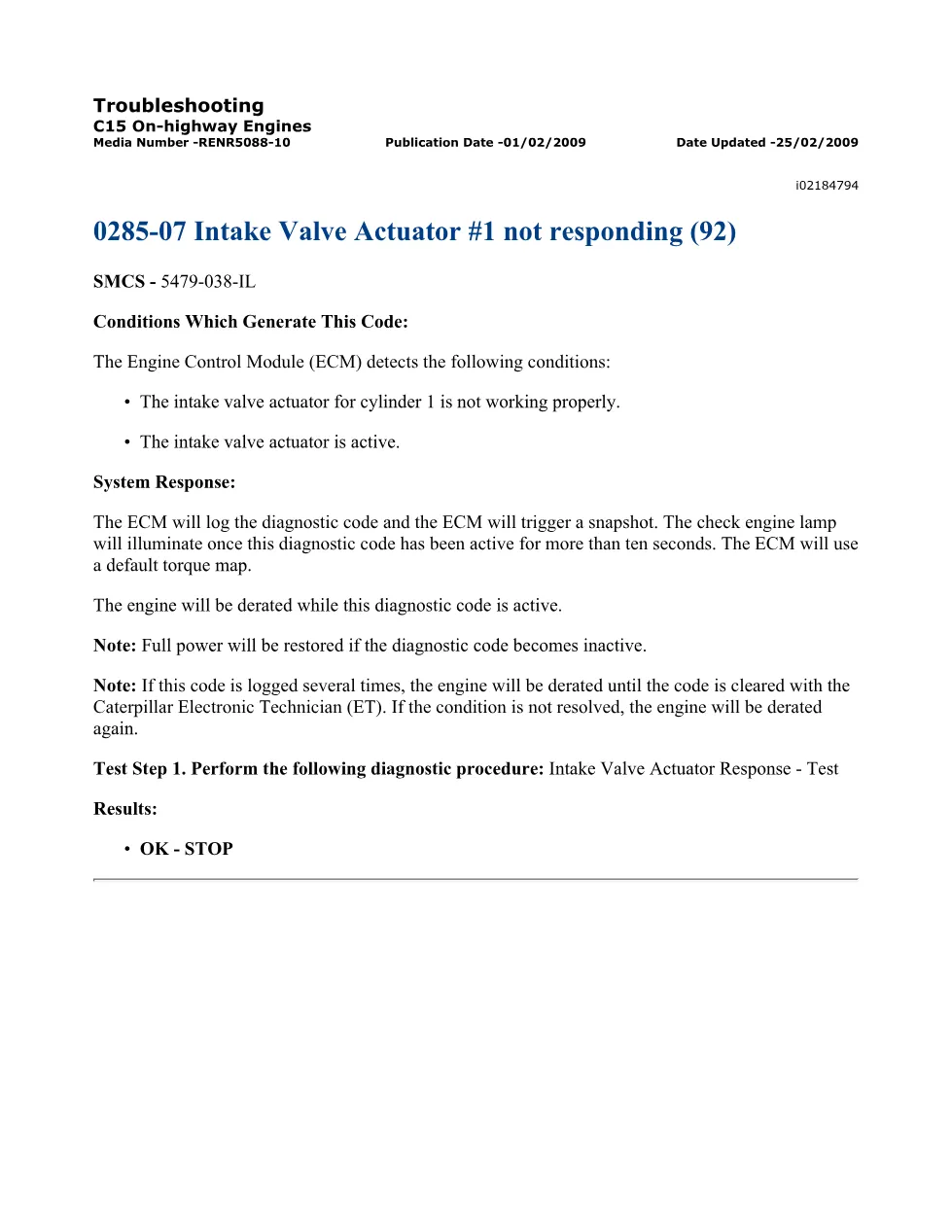 CAT C15 285-07 Actuator Troubleshooting Manual – Official - preview page 1 of 3