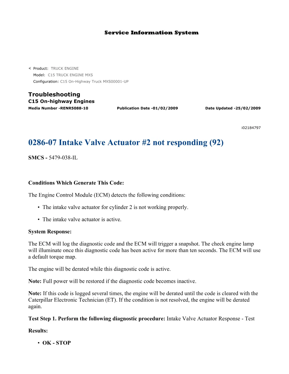 CAT C15 286-07 Actuator Troubleshooting — RENR5088-10 - preview page 1 of 3