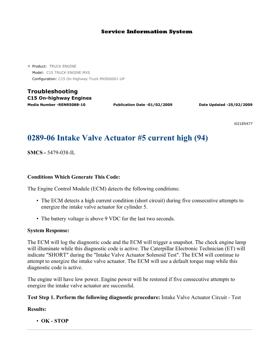 CAT C15 289-06 Actuator Troubleshooting — RENR5088-10 - preview page 1 of 3