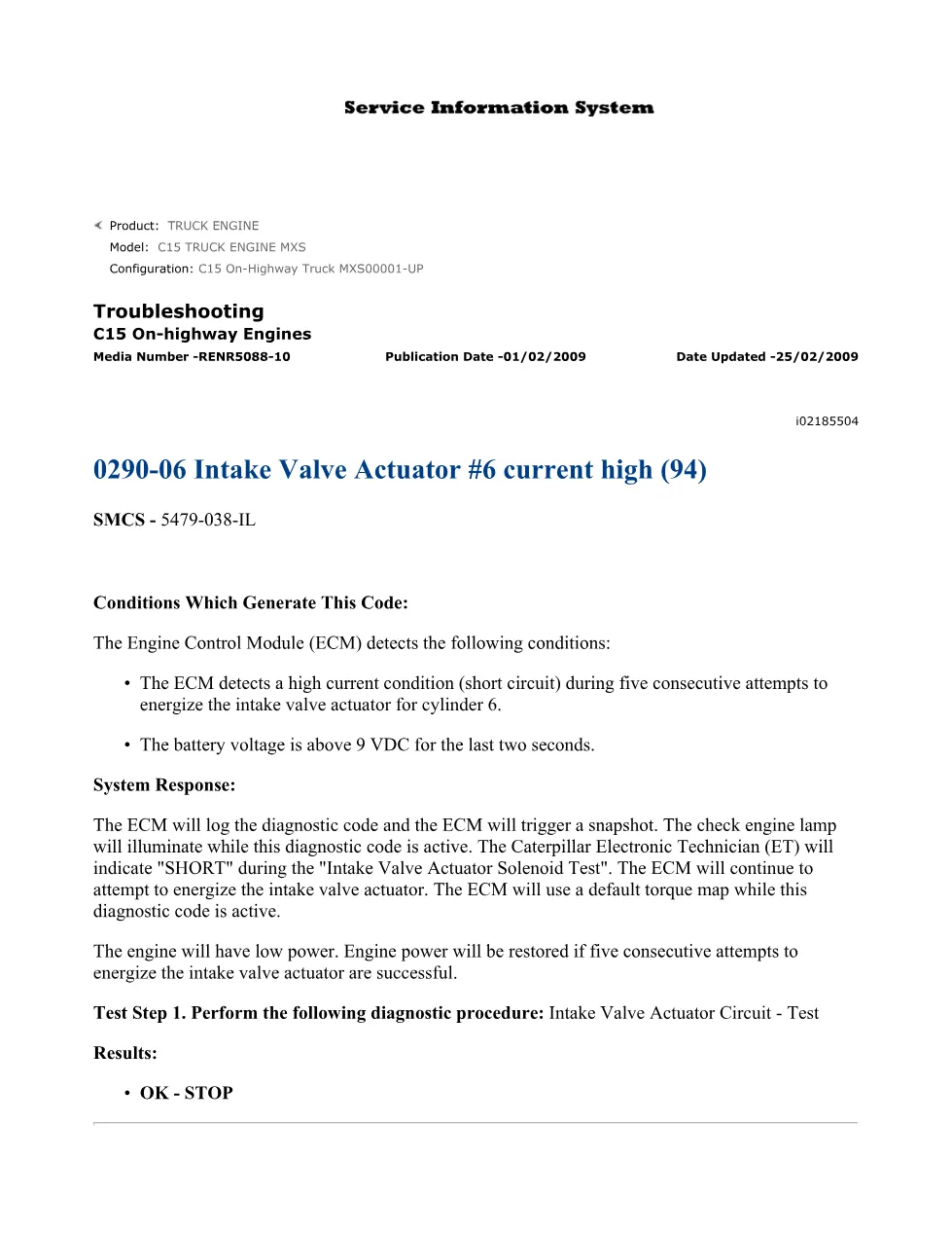 CAT C15 290-06 Actuator Troubleshooting — RENR5088-10 - preview page 1 of 3