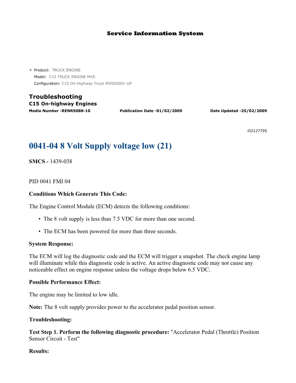 CAT C15 8 Volt Supply Troubleshooting — RENR5088-10 — PDF, 13 - preview page 1 of 3