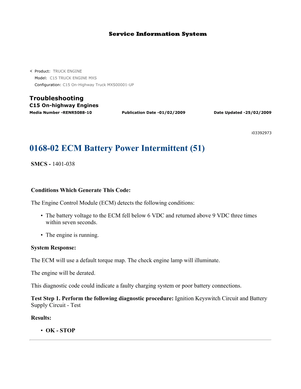 CAT C15 Battery Power Troubleshooting — RENR5088-10 — PDF, 10 - preview page 1 of 3