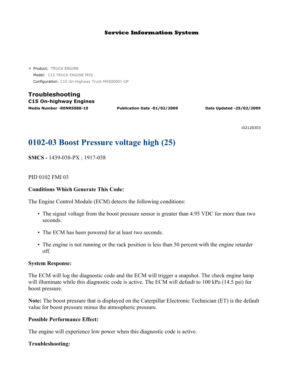 CAT C15 Boost Pressure Troubleshooting — Engine Pressure Sensor - preview page 1 of 3