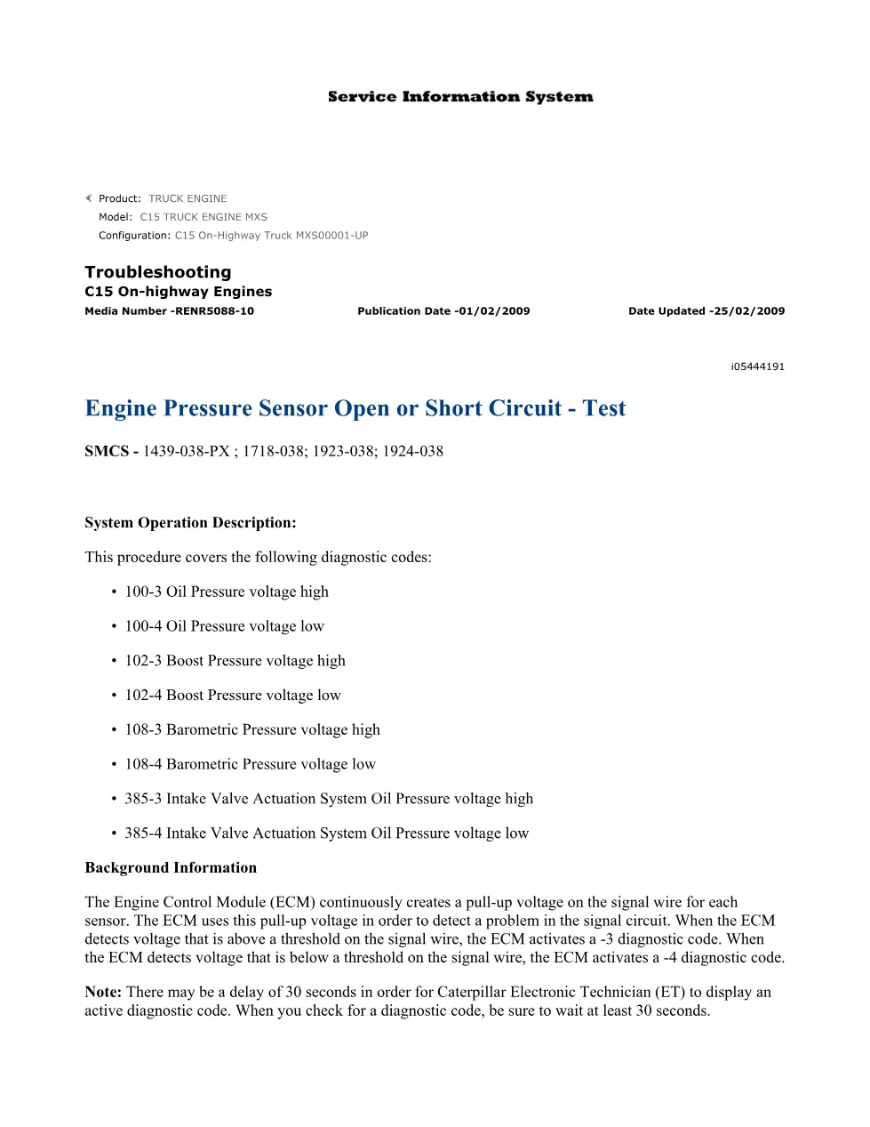 CAT C15 Boost Pressure Troubleshooting — Engine Pressure Sensor - page 3 is available after signing in