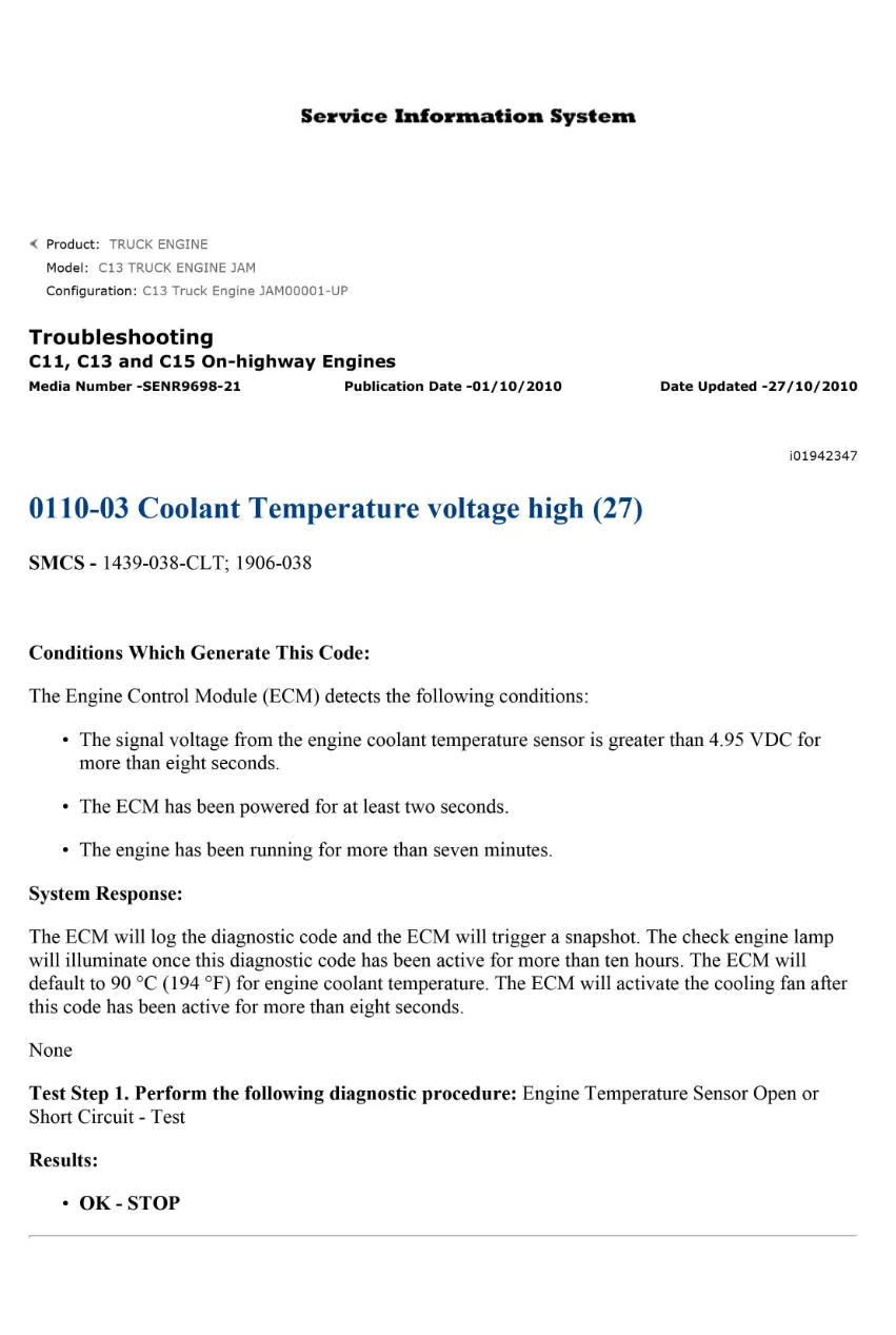 CAT C15 coolant temperature DTC — Diagnostic Guide 0110-03 — PDF, - page 1 is available after signing in
